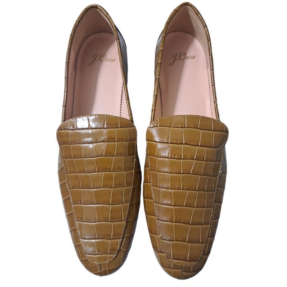 J.Crew Women's Croc Emboss Leather Loafers Caramel Tan Sz 9
